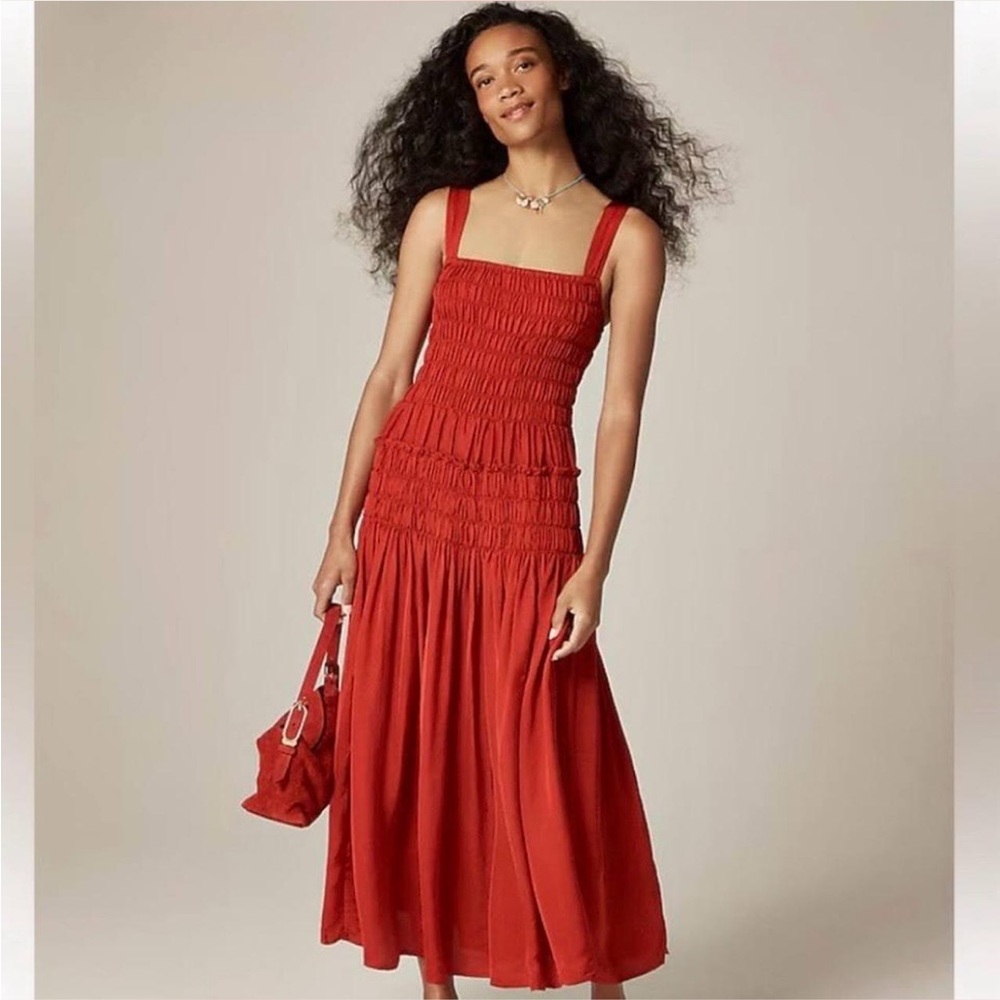 J. Crew Red Smocked Maxi Dress with Wide Straps